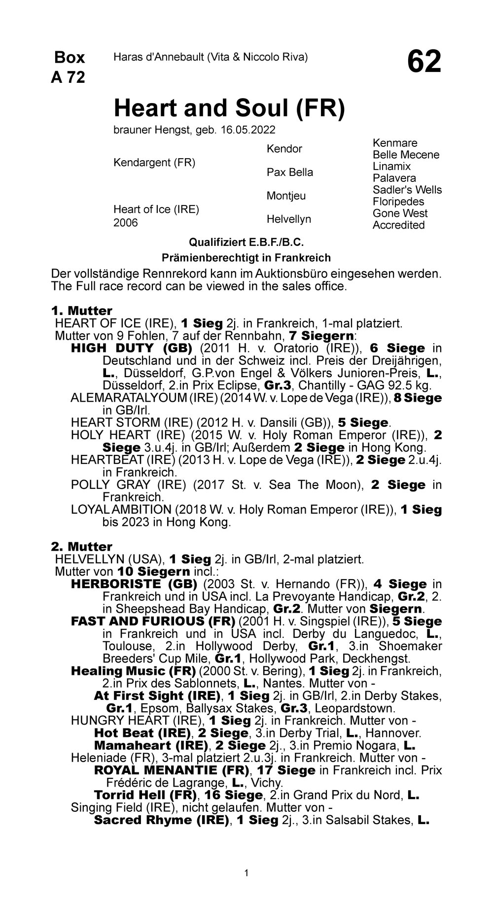 Pedigree for Heart and Soul (FRA), 2022 | © BBAG