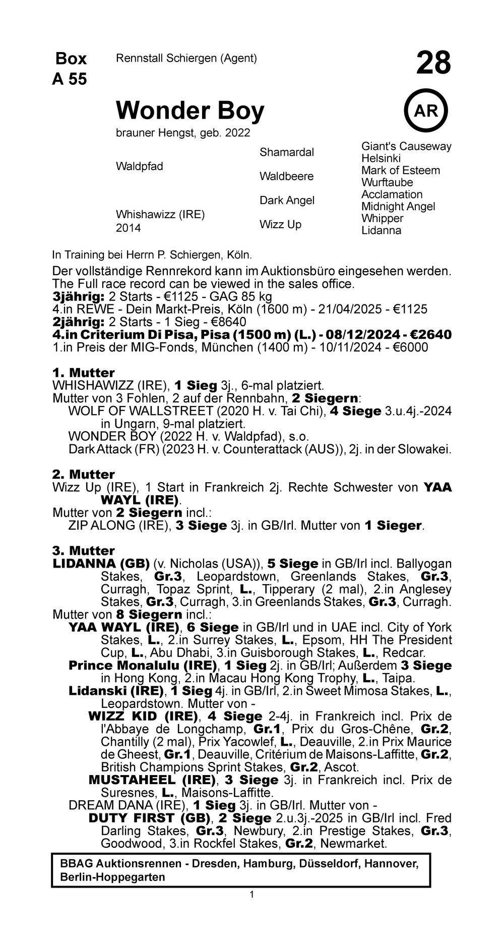 Pedigree pour Wonder Boy (GER), 2022