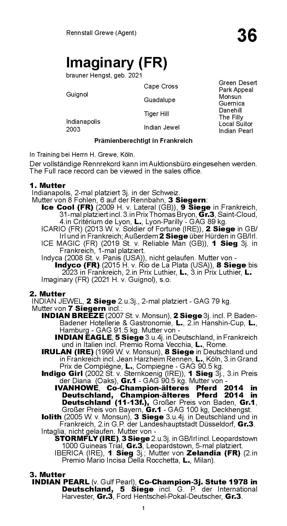 Pedigree for Imaginary (FRA), 2021