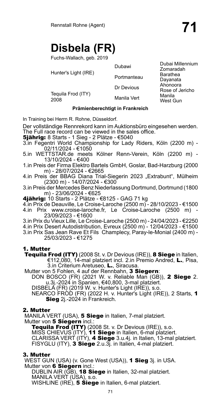 Pedigree for Disbela (FRA), 2019