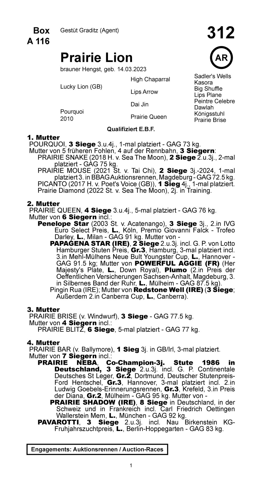 Pedigree for Prairie Lion (GER), 2023