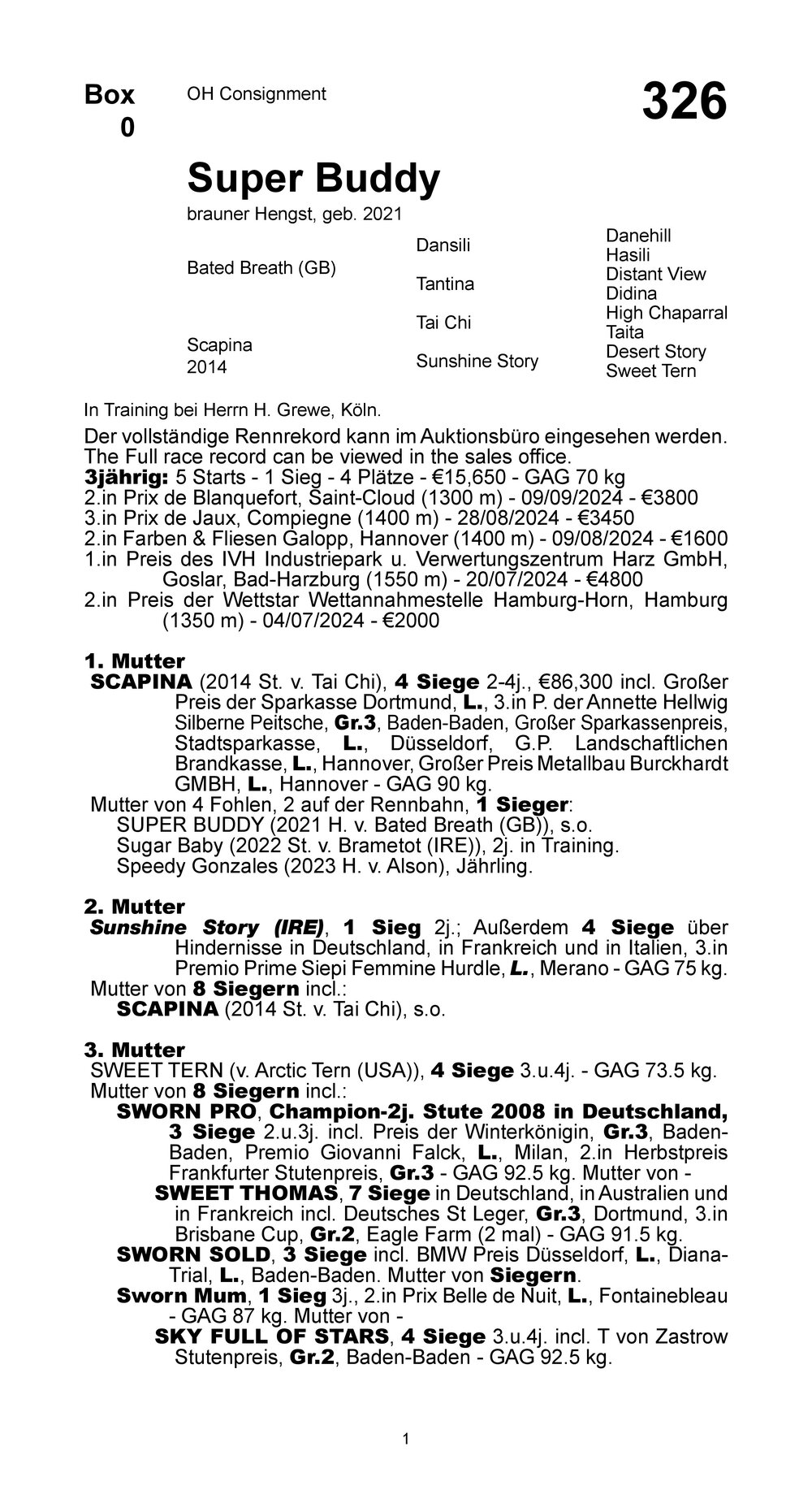 Pedigree pour Super Buddy (GER), 2021