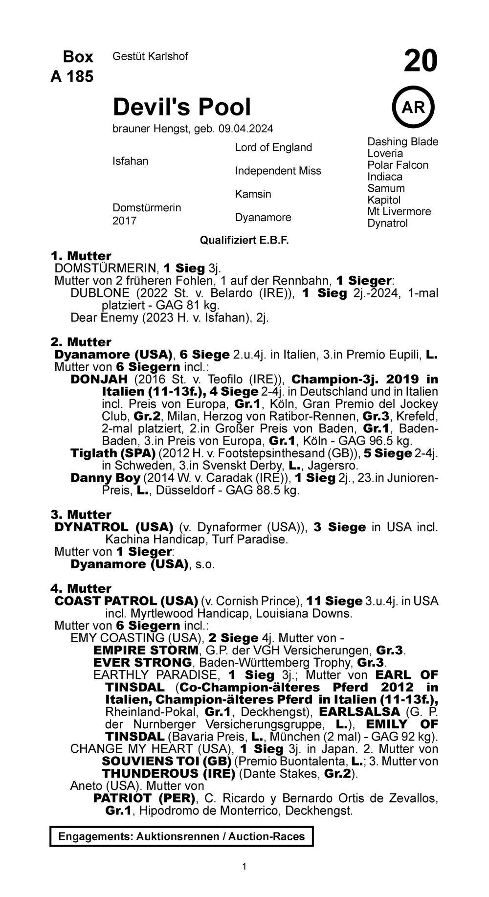 Pedigree pour Devil's Pool (GER), 2024