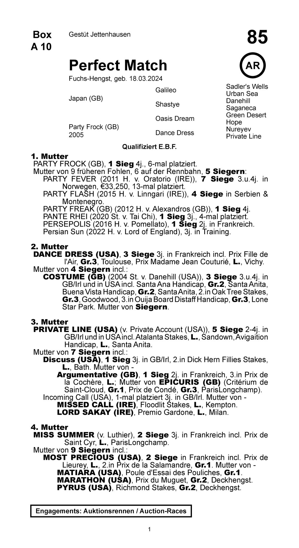 Pedigree for Perfect Match (GER), 2024