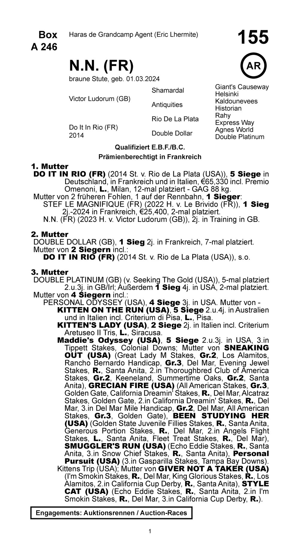 Pedigree for Victor Ludorum (GB) x Do It In Rio (FR) (FRA), 2024