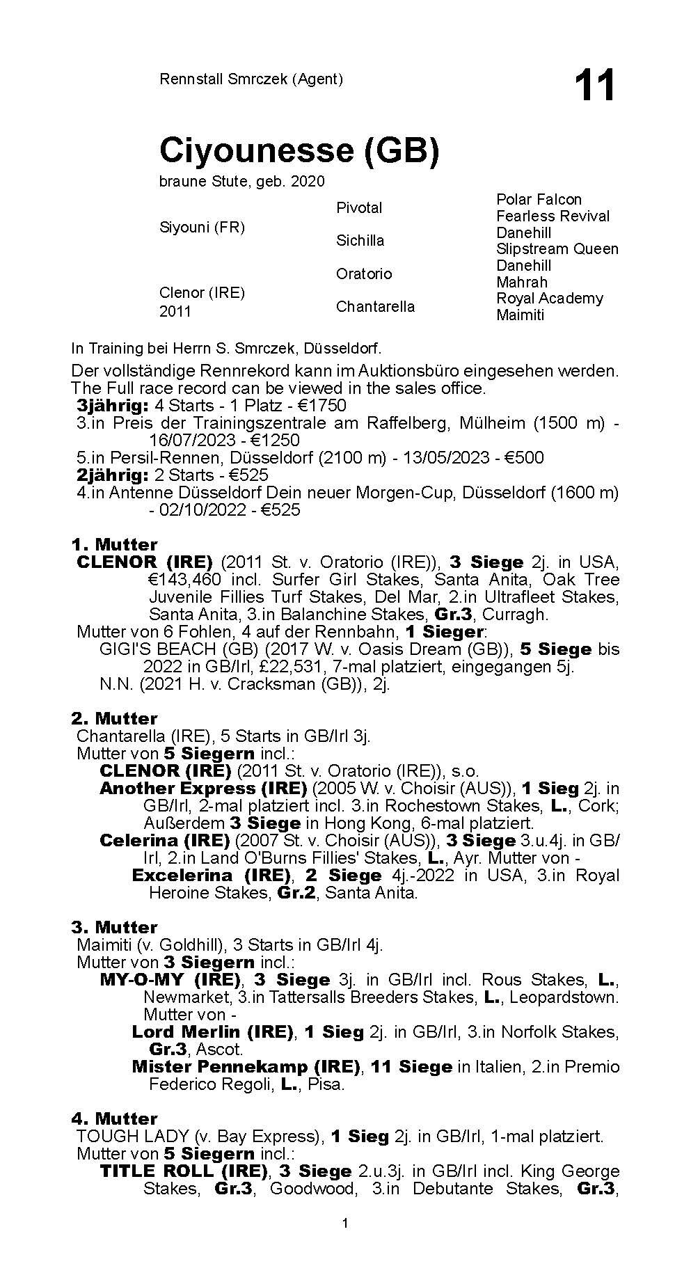 Stammbaum für Ciyounesse (GBR), 2020