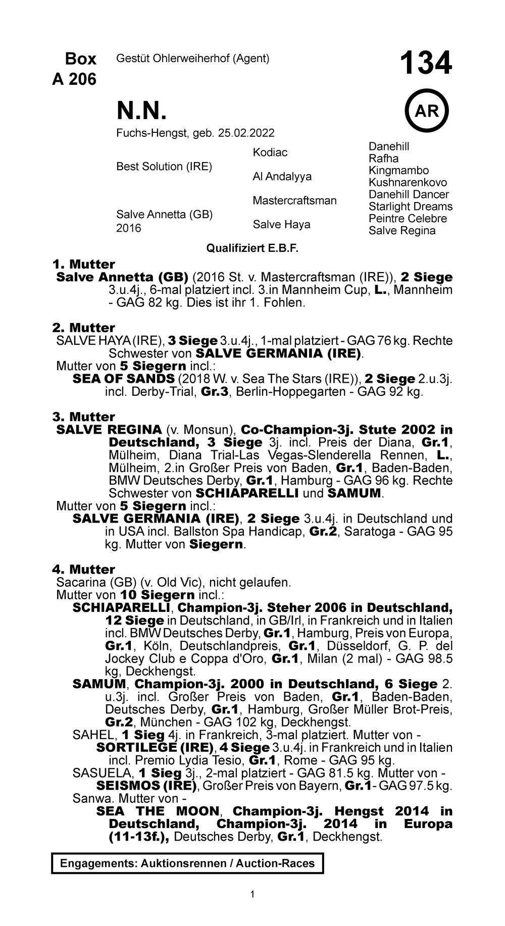 Pedigree pour Shiraz (GER), 2022