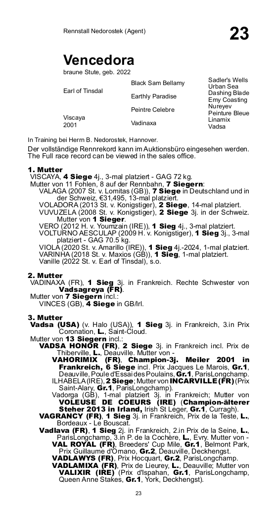 Pedigree pour Vencedora (GER), 2022