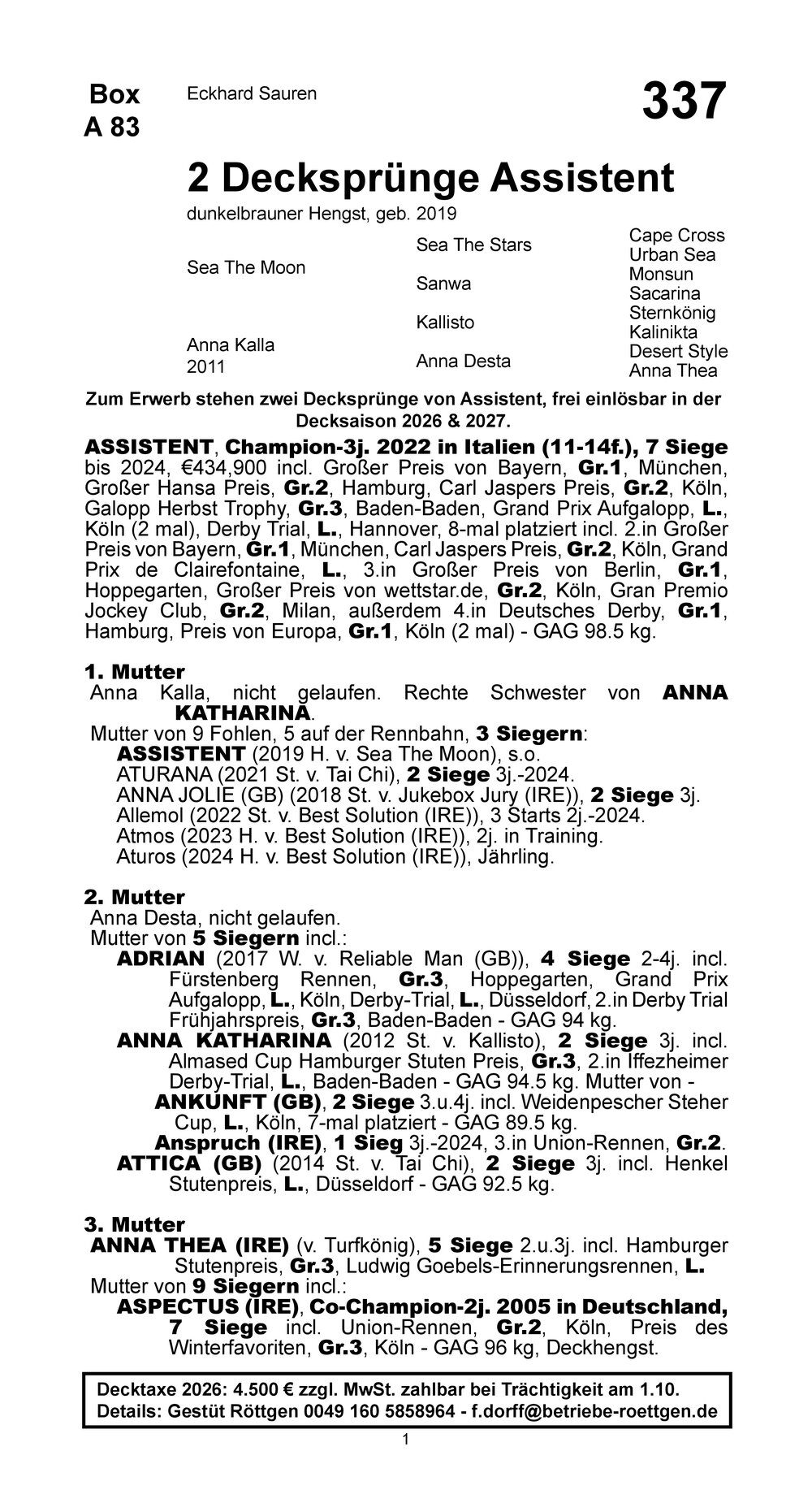 Pedigree pour Assistent (GER), 2019