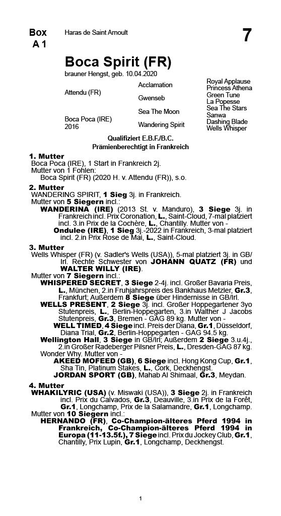 Stammbaum für BOCA SPIRIT (FRA), 2020