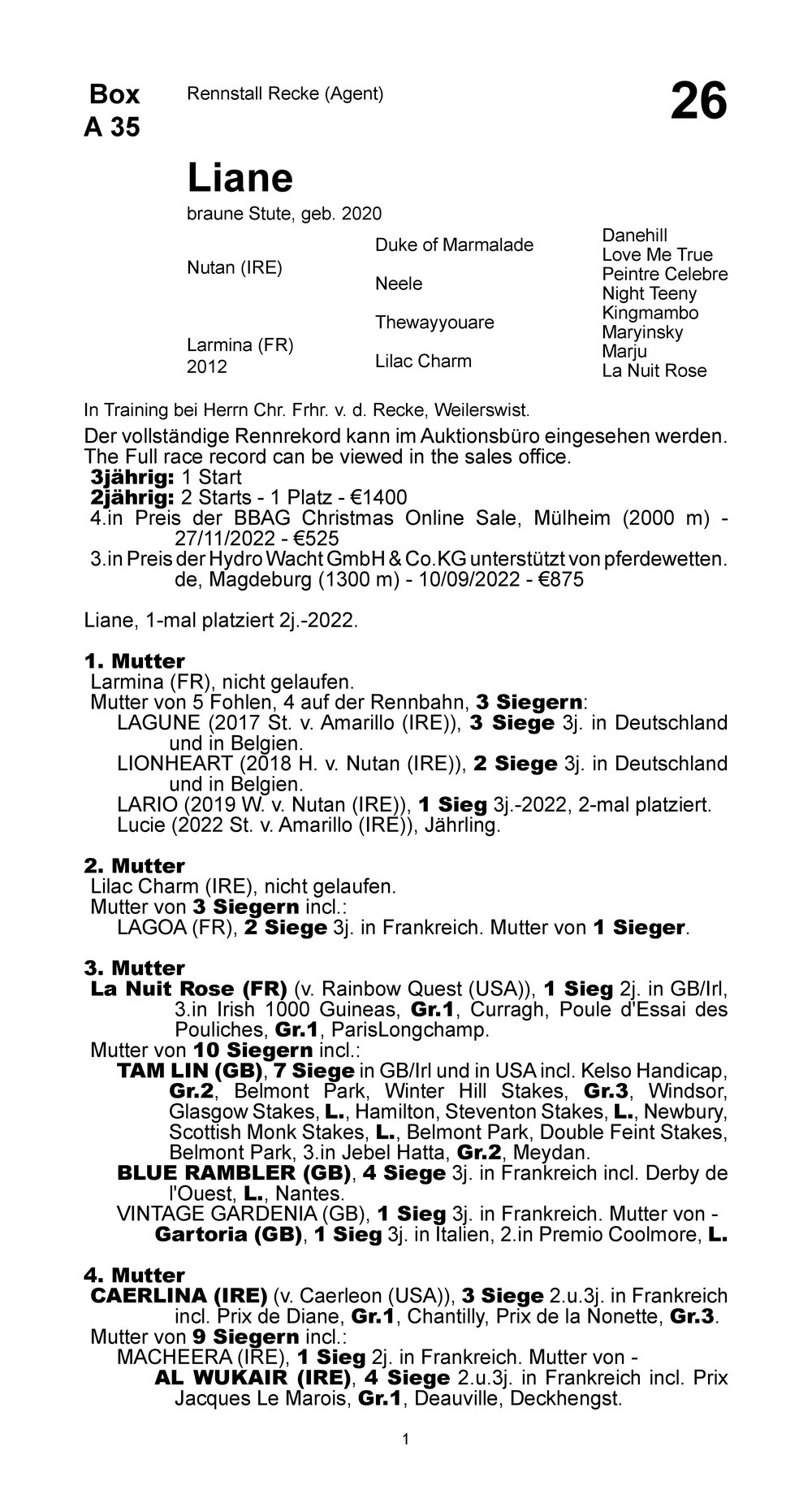 Stammbaum für Liane (GER), 2020